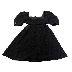 M1-155 MAJORELLE Tillie Jacquard Puff Sleeve Cut Out Mini Dress Black Small